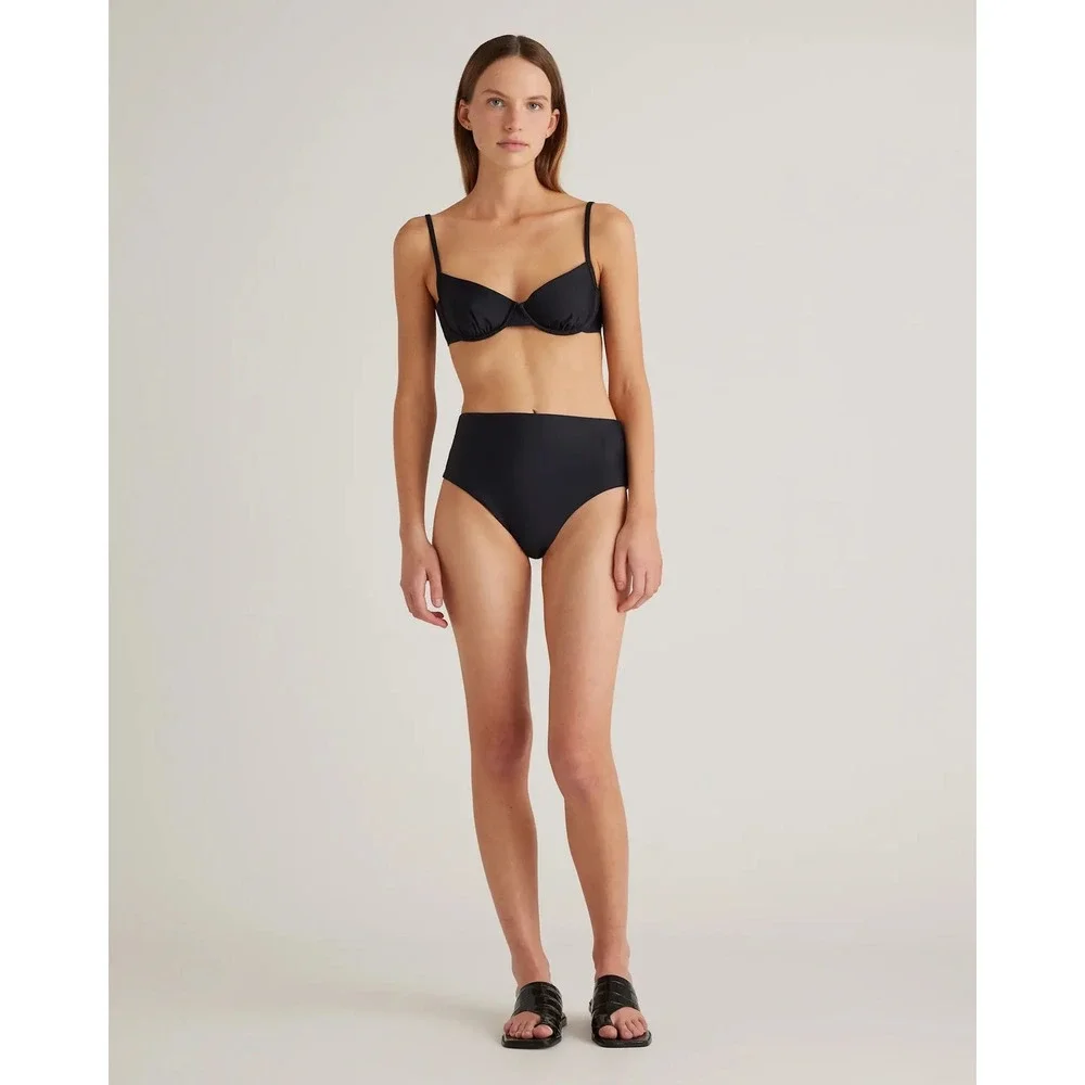 Quince Italian Demi Black Underwire Bikini Top Swimwear NWT‎ M